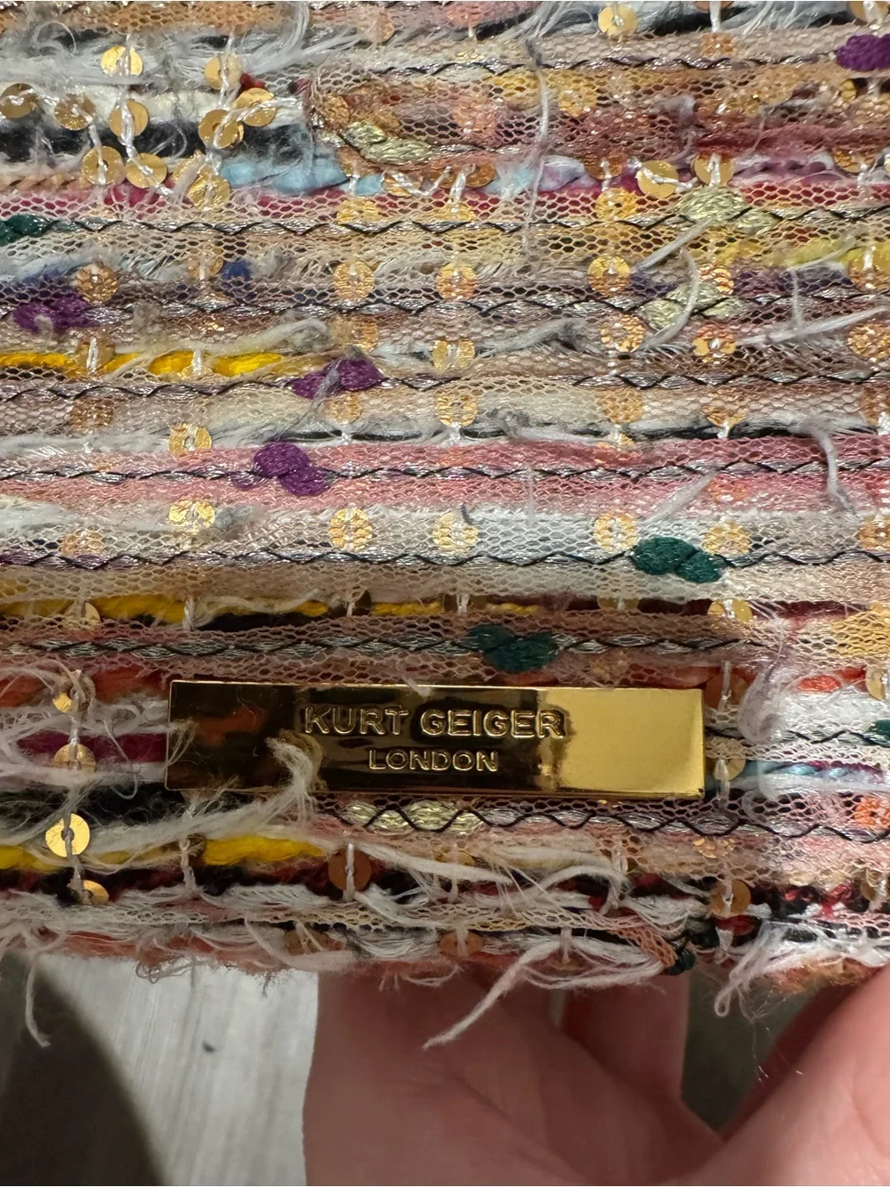 Kurt Geiger Multicolor Tweed Crossbody with Gold Chain - Picture 3 of 5